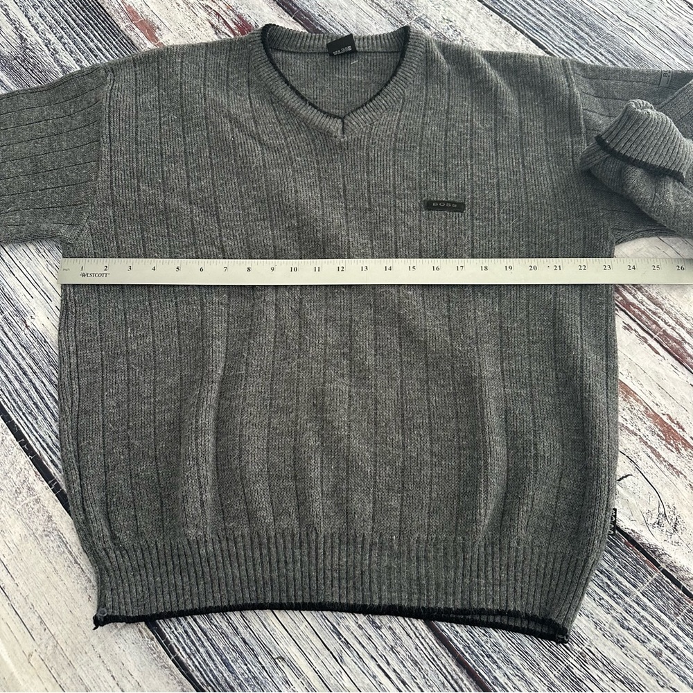 Vintage Hugo Boss Ribbed Cotton Knit Gray Sweater - Picture 8 of 9